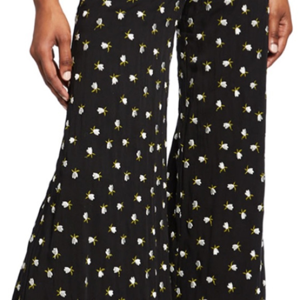 Jill Stuart Pant Flare Black Floral Embroider NWT - Picture 2 of 2
